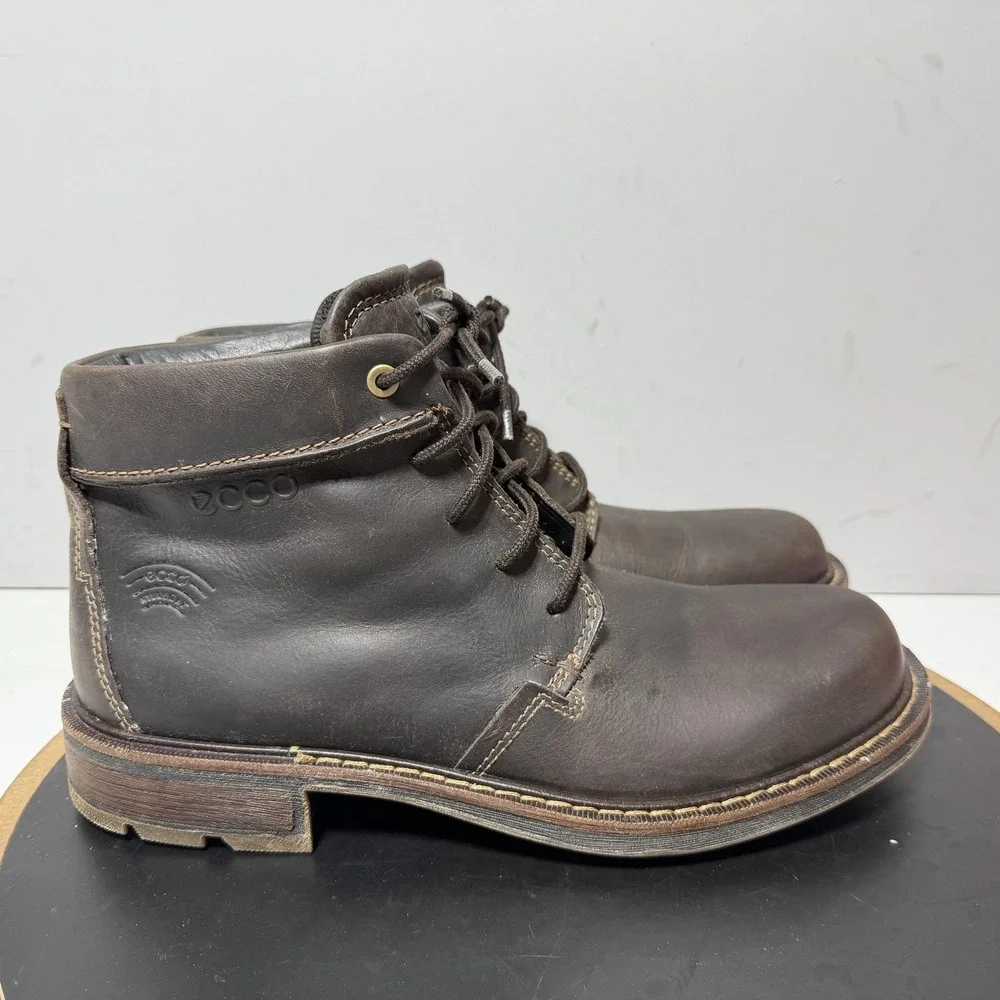 Ecco Boots Mens Size 10 Brown Leather Lace Up Dry Ankle Casual Outdoor